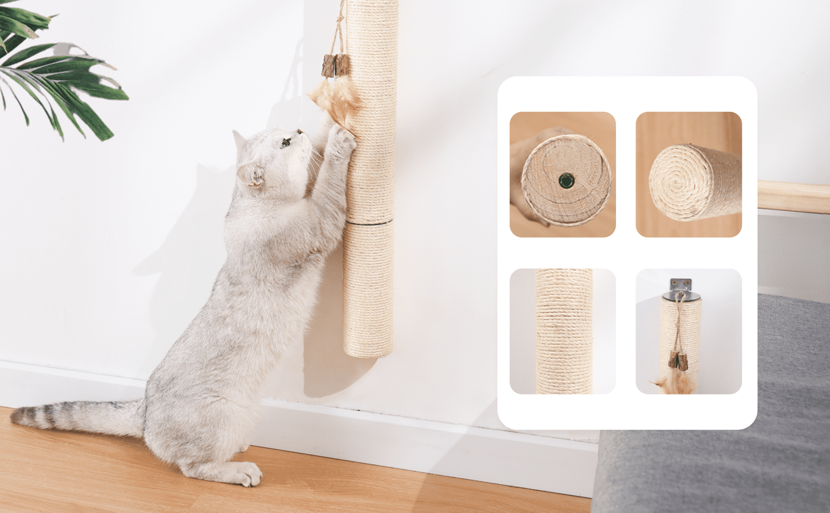 MIUZMORE 28.91in Cat Scratching Post, Wall-Mounted Scratching Post, Sisal Cat Scratcher, Scratchers for Indoor Pets