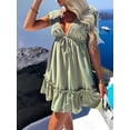 thumbnail image 4 of Liacowi Women's Summer Mini Dress Casual Sleeveless Deep V Neck Solid Color Babydoll Dress Smocked Dress, 4 of 6