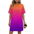 thumbnail image 2 of Dresses for Women Plus Size Solid Short Sleeve Dresses for Women Round Neck Bandage Women's Dresses Ladies Skirt, Orange-XL, 2 of 7