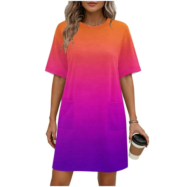 Mujeres Manga Corta Tops Impresión Casual Cuello Redondo Vendaje Vestido Falda de las Señoras, Vestido de Manga Corta para las Mujeres Primavera Verano Uso Diario