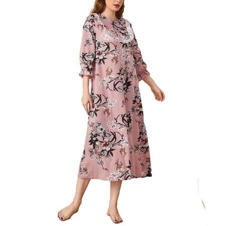 

Cute Floral PrintRound Neck Nightgowns 3/4 Sleeve Dusty Pink Womens Nightgowns & Sleepshirts (Women s)