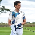 thumbnail image 3 of KLL Blue Flying Butterflies Print Men's Short Sleeve Golf Polo,Three-Button Polo Shirts Summer Fashion Golf Shirt-4X-Large, 3 of 6