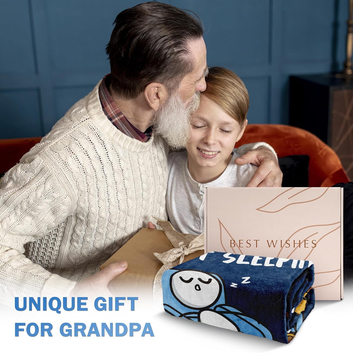 Funny Grandpa Christmas Birthday Gifts, Grandpa is Not Sleeping Blanket, Grandpas Gift from Grandkids, Super Soft Throws Blanket for Napping, Promoted to Grandpas Gifts