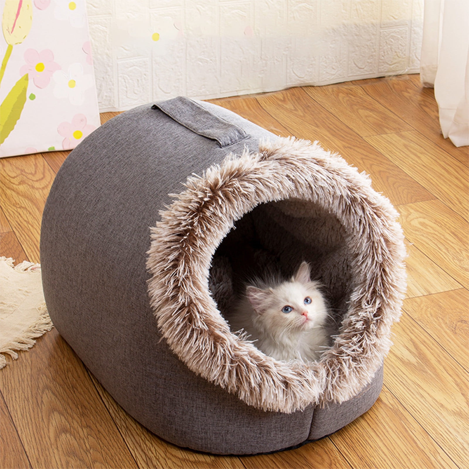 Matoen Cat Beds for Indoor Cats, Soft and Comfortable Cute Cat Bed, Cat House, with Removable Washable Cushioned Pillow, Enclosed Cat Bed, Kitty Cat Hut, Hideaway, Small Dog Tent Grey