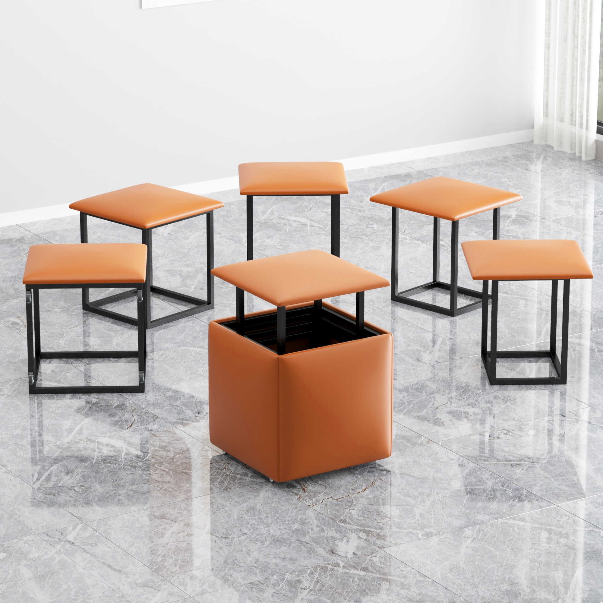 Walsport 5-in-1 Nesting Square Upholstered Ottoman Cube Chair