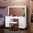 thumbnail image 2 of Uforic 8-Drawer Makeup Vanity Desk with Stool and Hollywood LED Mirror, White, 2 of 9
