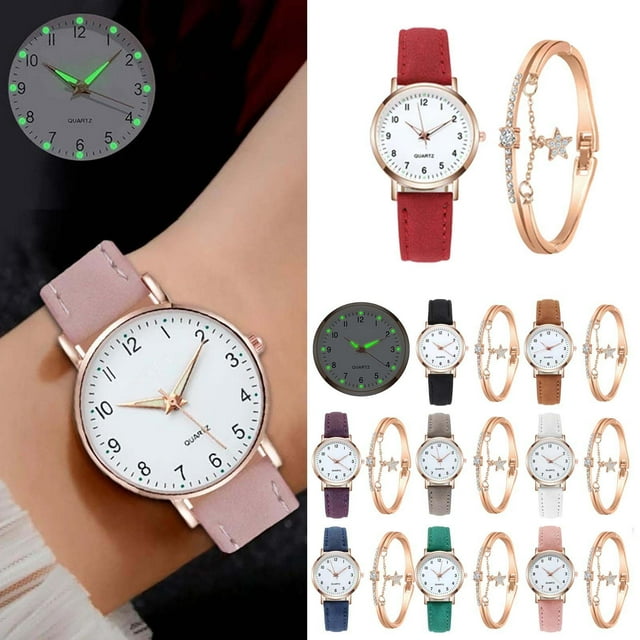 Xihbxyly Reloj Clásico de Cuarzo para Mujer, Elegante Esfera Luminosa, Diseño Retro Pequeño y Redondo, Correa de Piel Esmerilada, Exquisita Caja Dorada, Pulsera Incluida, Estilo Versátil, Ideal Como