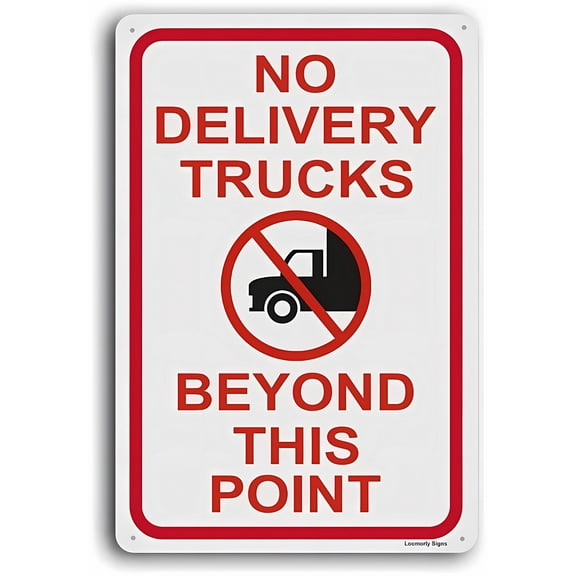 No Delivery Trucks Beyond This Point Sign - 8"x12" Aluminum Metal Sign, Easy Mounting Outdoor Business Warning Signage