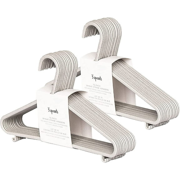 3 Sprouts Baby Wheat Straw Plastic Clothes Hangers - Pack of 30 - Speckled Gray