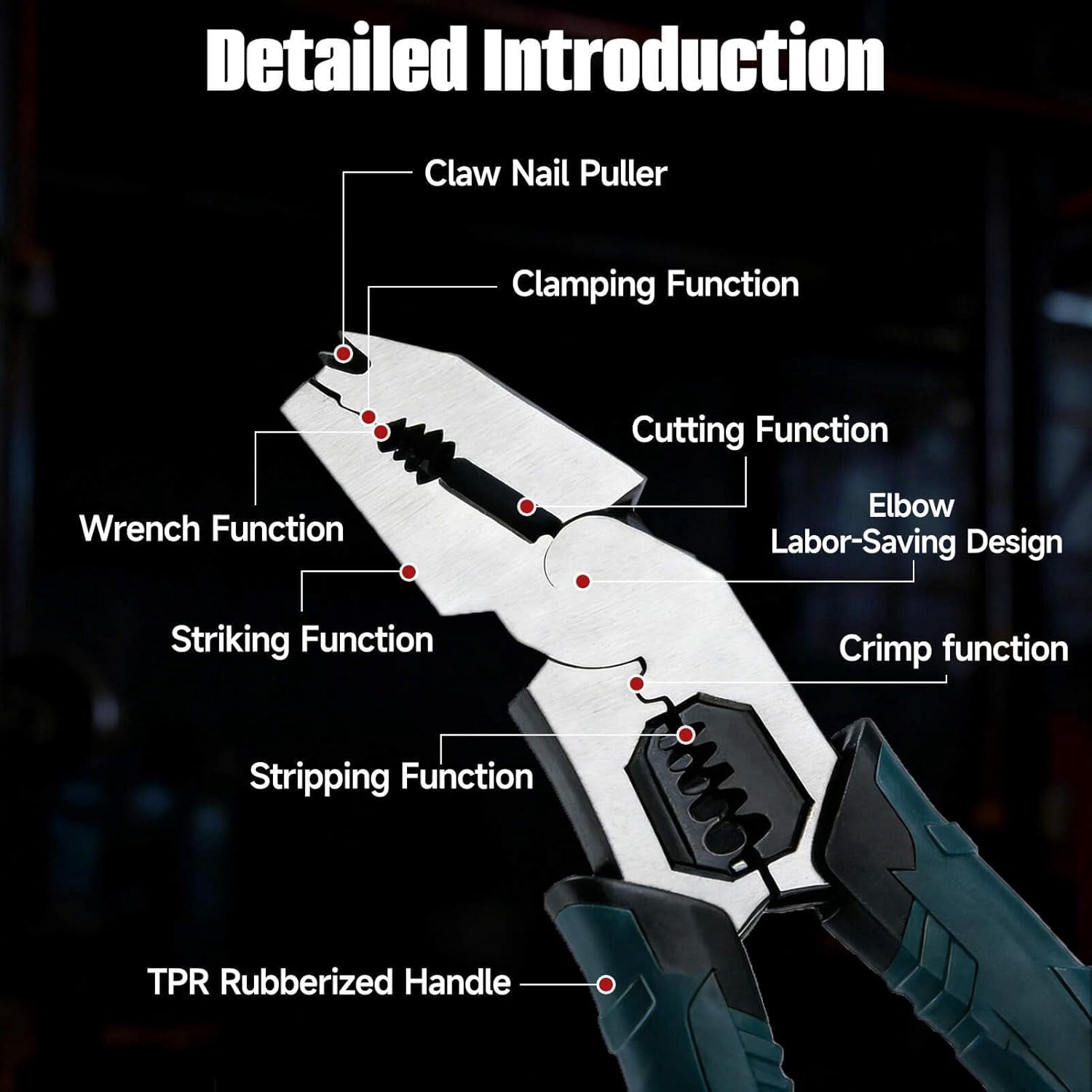 Industrial-Grade Multi-function Cutting Pliers, High-Leverage 8-in-1 Pliers with Nail Puller, Heavy-Duty Wire Cutters & Wire Stripper for Electrician Tools, Lineman, Ironworker & Hand Tools