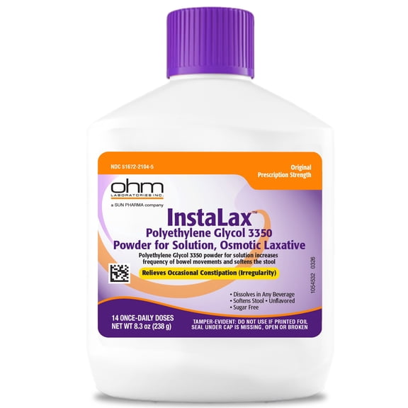 OHM InstaLax Polyethylene Glycol PEG 3350 - Stool Softeners for Constipated Adults, Teens, Men, and Women - Relieves Occasional Constipation, Gentle and Effective Laxative Solution, 8.3 oz