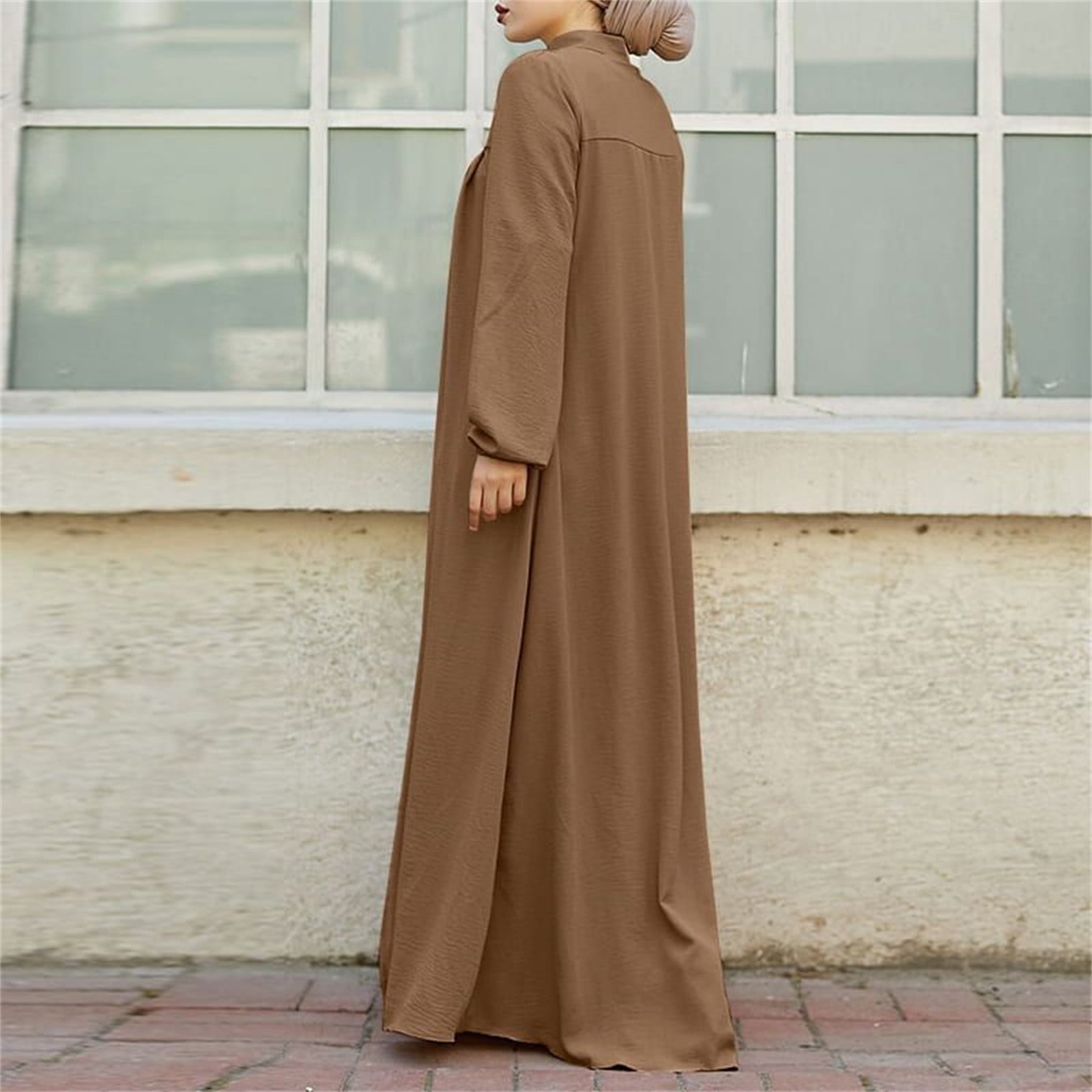 Womens Abaya Muslim Long Sleeve Front Zipper Dress Prayer Islamic Clothes with Pockets