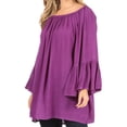 thumbnail image 3 of Sakkas Anna Casual Flowy Wide Neck 3/4 Sleeve Light Summer Boho Blouse Top - Purple - One Size Regular, 3 of 5