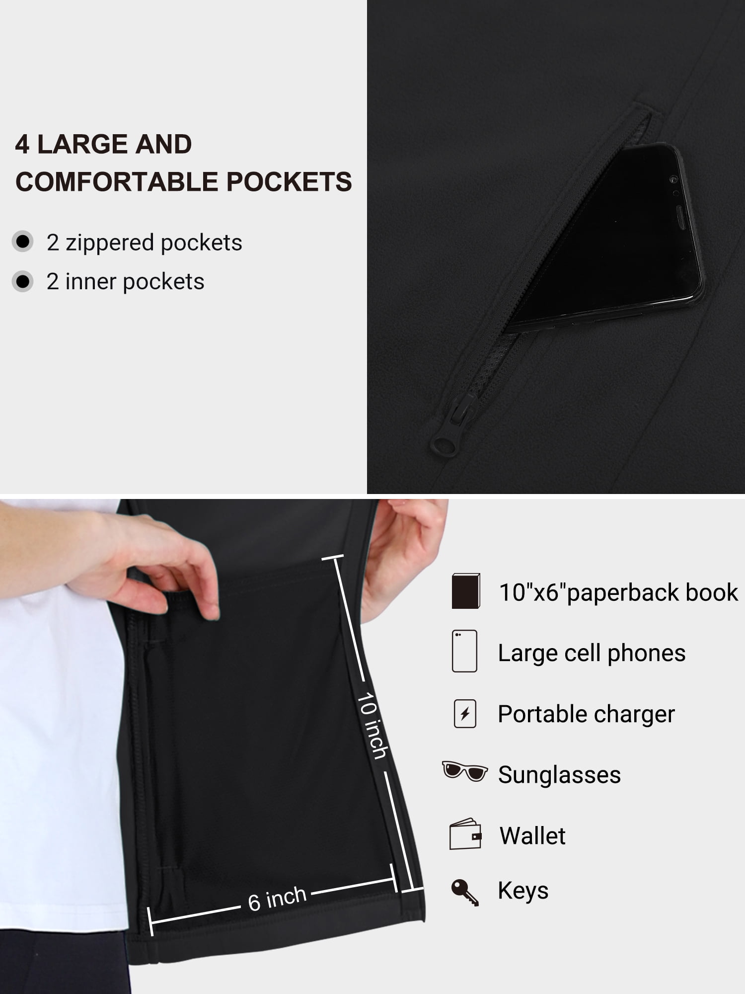 33,000ft Women's Fleece Vest, Zip Up Lightweight Soft Running Vest Outerwear Sleeveless with Pockets