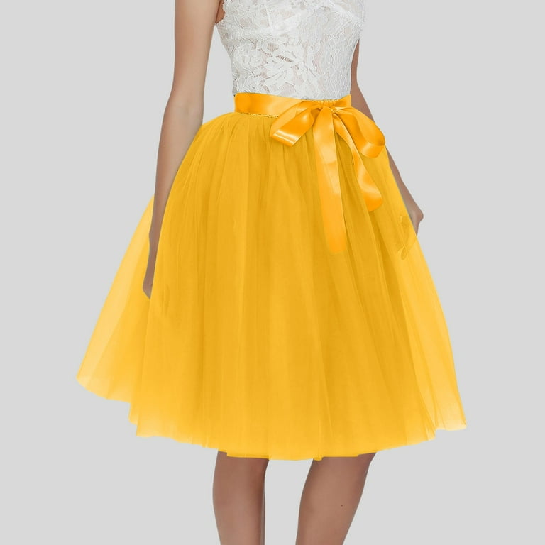 vigerkar Women's Tulle Skirt Knee Length Layered Wedding Party Homecoming  Prom Dress Gold, L