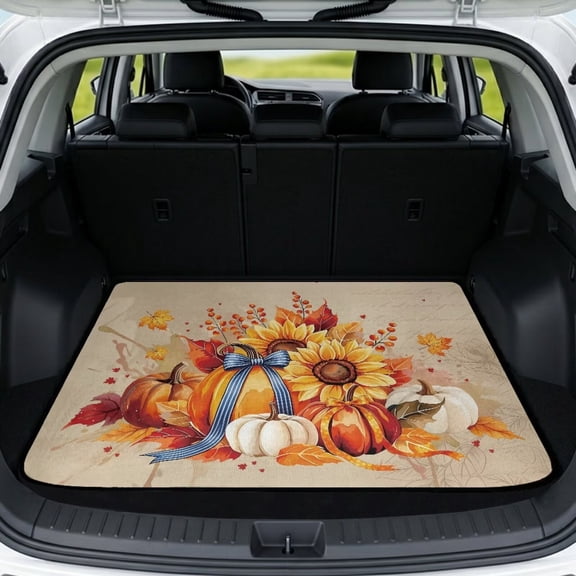 HUISEFOR Sunflower Pumpkin Car Trunk Mat for Women 29" x 39" Anti Slip Cargo Mat Rear Trunk Liner Anti-Scratch Cars Accessories Easy To Clean Suitable for Most Car Models