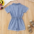 thumbnail image 4 of Girls Jumpsuit Summer Casual Short Sleeve Button Down Lapel Rompers Stylish Denim Jumpsuits Size 2 Y-3 Y, 4 of 7