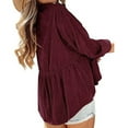 thumbnail image 2 of Camisa Dobladillo Con Volantes Manga Larga Color Sólido Con Botones Cuello De Solapa Mujer Top De Maternidad Vino Rojo M, 2 of 5
