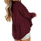 thumbnail image 2 of Camisa Dobladillo Con Volantes Manga Larga Color Sólido Con Botones Cuello De Solapa Mujer Top De Maternidad Vino Rojo M, 2 of 5