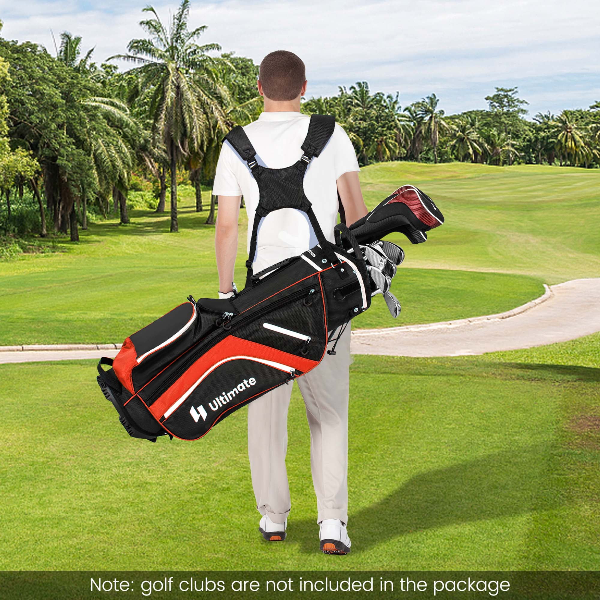 Costway Lightweight Golf Stand Bag with 14 Way Top Dividers 6 Pockets Cooler Bag Rain Hood Red