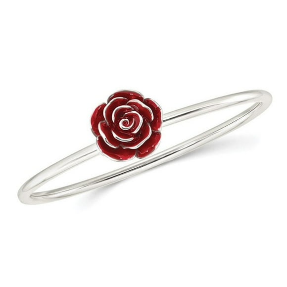 Stering Silver Rose Flower Flexible Bangle Bracelet