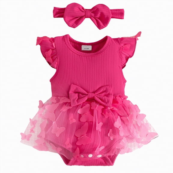 kpoplk Unisex Baby Boy Girl Striped Romper Waffle Short Sleeve Bubble Oversized Romper Bodysuit Summer Onesie Clothes Size 0-3 Months,Hot Pink