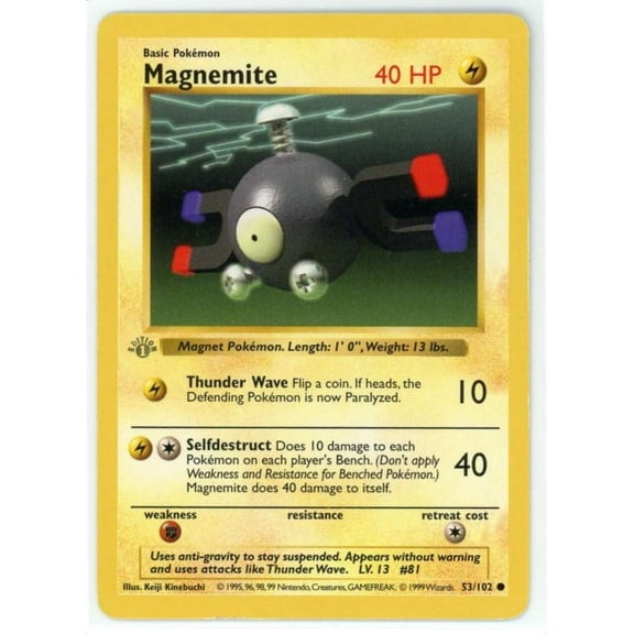 Pokemon Base Set Common Magnemite #53 (1st Edition, Grey Stamp)