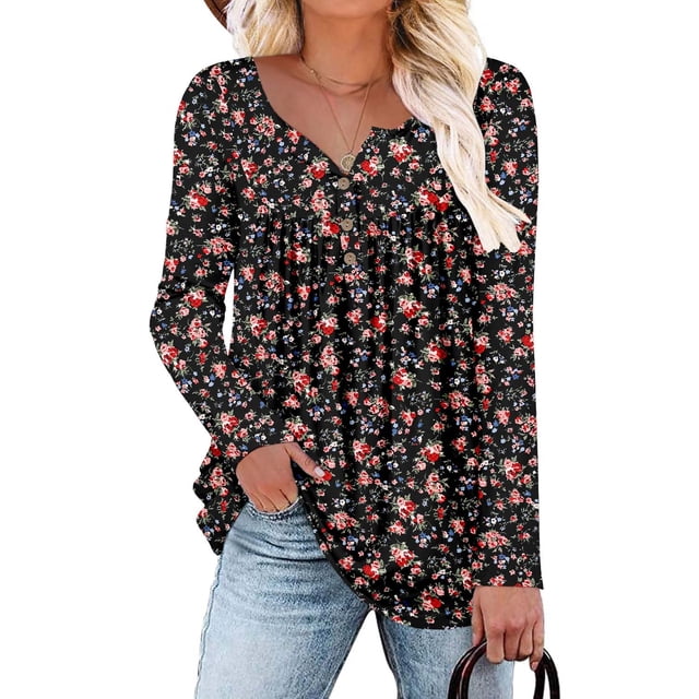 Blusa tipo túnica ROSELINLIN con estampado floral de talla grande para mujer 3XL