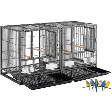 Single Stackable Center Divided Breeder Breeding Bird Flight Double Rolling Cage for Aviaries Canaries Cockatiels Finches Budgies Small Parrots (Without Stand)