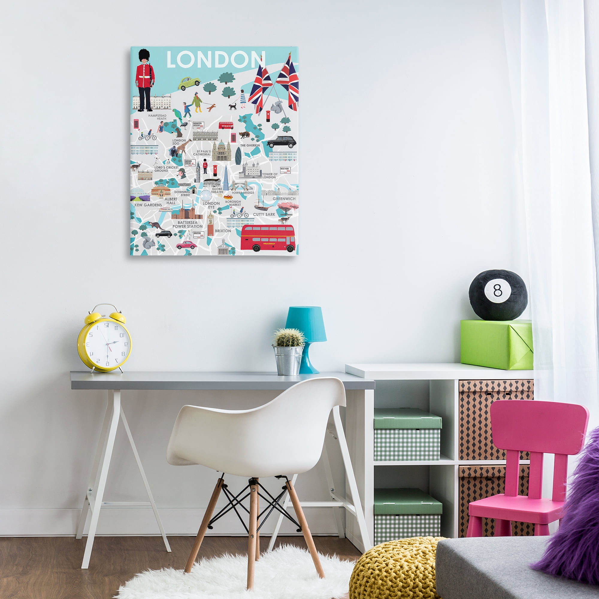 Stupell Industries London Landmark Map Cities & Countries Painting Wrapped Canvas Art Print Wall Art, 30 x 40