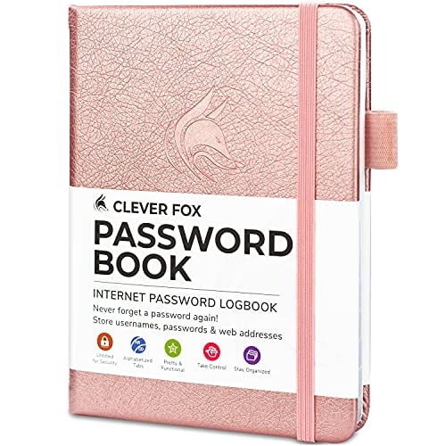 Libro de contraseñas Clever Fox con pestañas Organizador direcciones y contraseñas rosa dorado