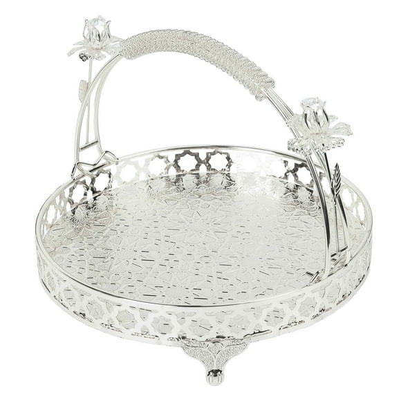 Retro Style Large Capacity Handle Fruit Tray with Exquisite Carved Pattern, Premium Alloy Fruit Bowl for Organizing Snacks Desserts