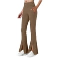 thumbnail image 2 of Hurxie Yoga Leggings with Front Slit and Pockets High Waist Tummy Control Buttery Soft Comfy Stretchy Workout Pants Brown,XL, 2 of 7