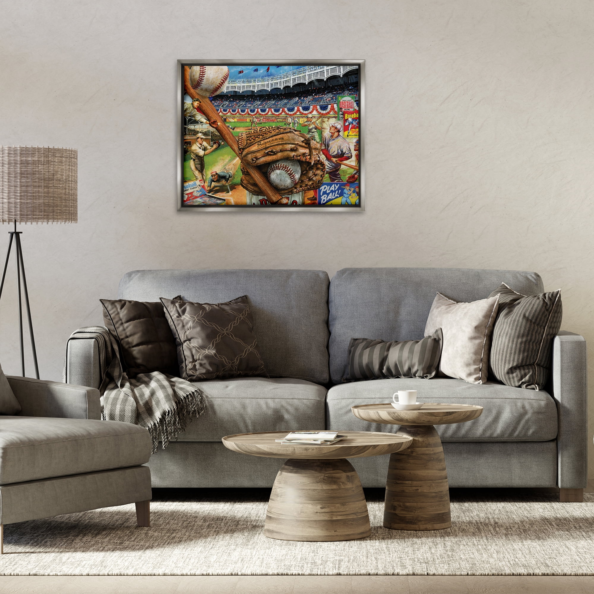 Stupell Industries Baseball Sports Collage Sports Painting Gray Floater Framed Art Print Wall Art, 31 x 25