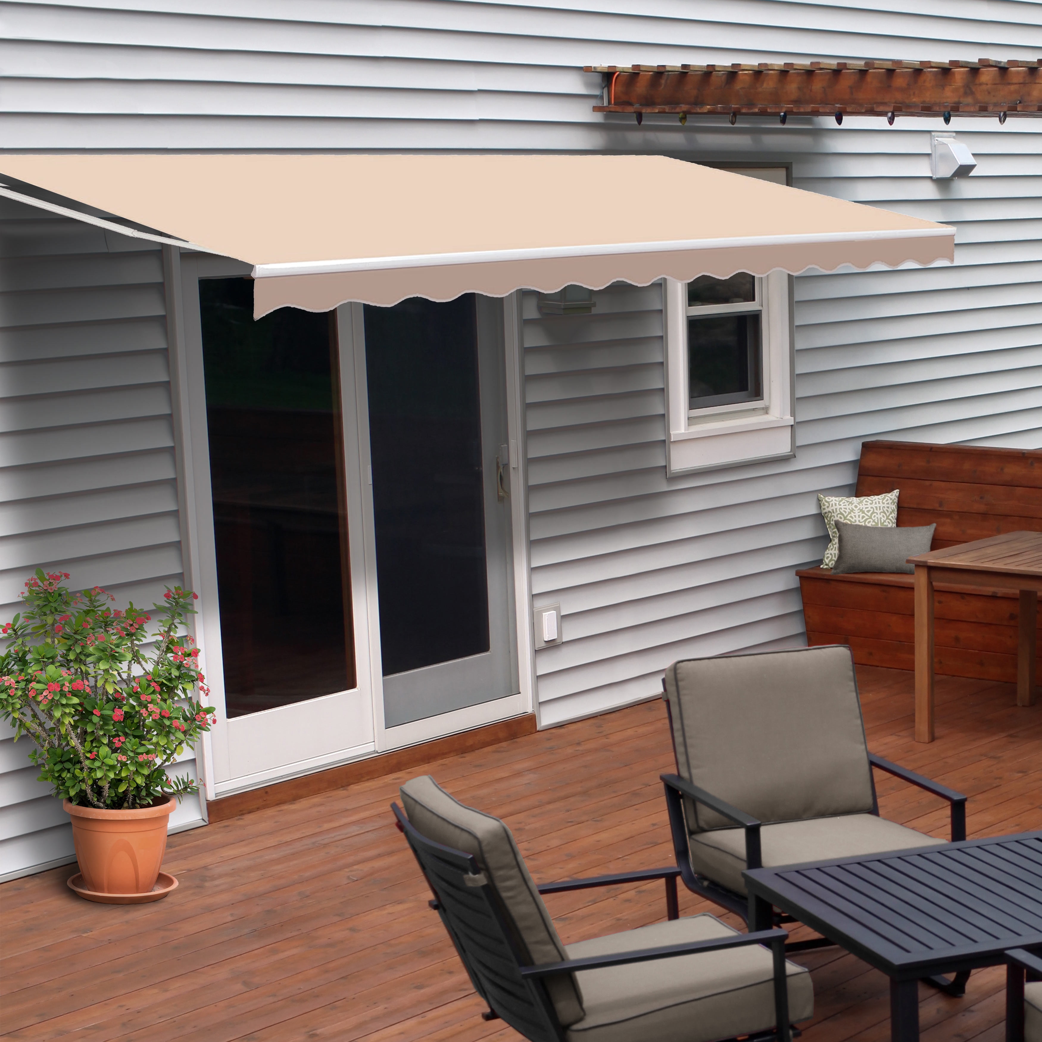 The Fellie Garden Awnings L2xW1.5m Manual Patio Awning Retractable Canopy Outdoor Sun Shader Blue White