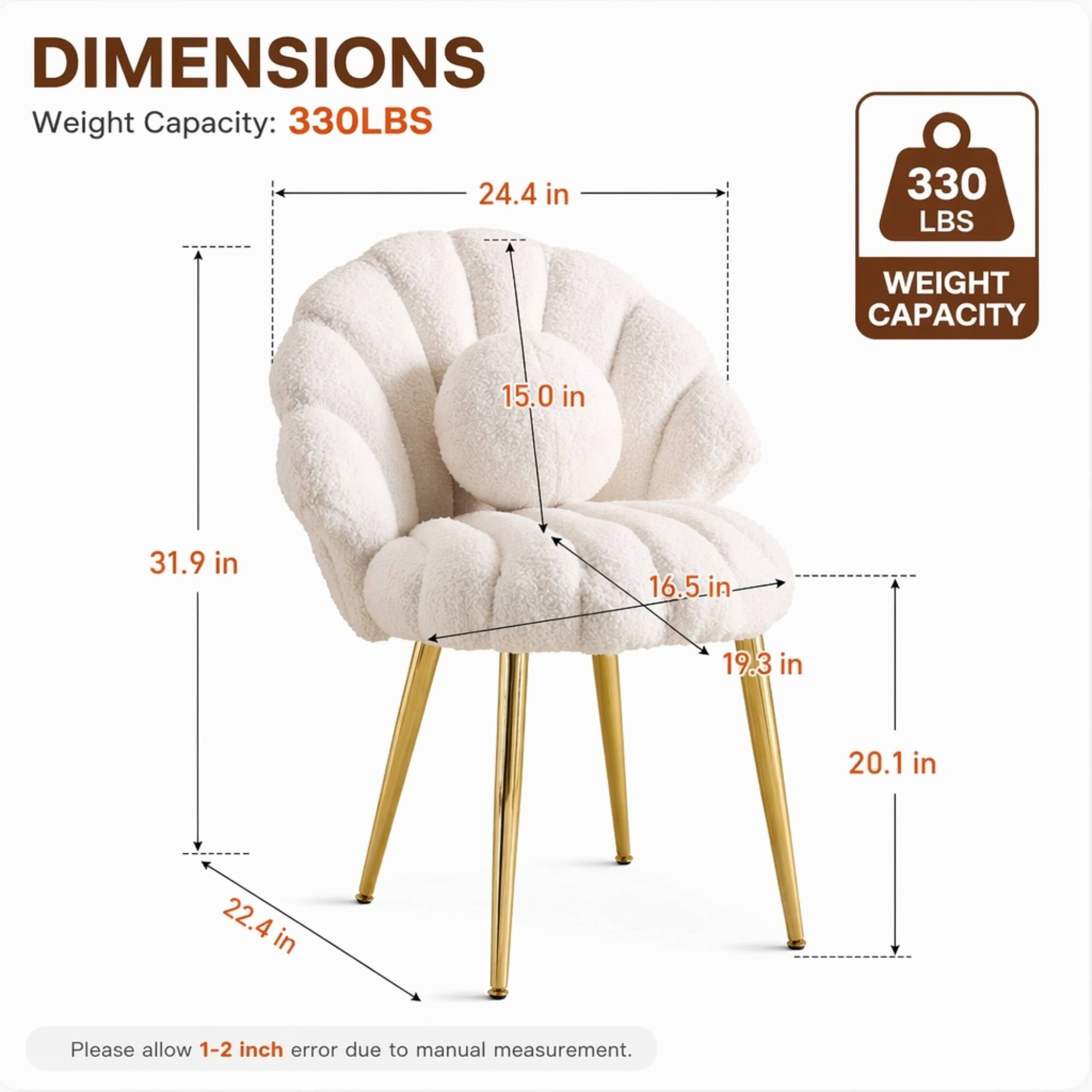 Ktaxon Vanity Makeup Chair with Teddy Velvet, Shell Design Accent Desk Chair with Lumbar Pillow and Gold Legs, Office Seating for Women Light Khaki