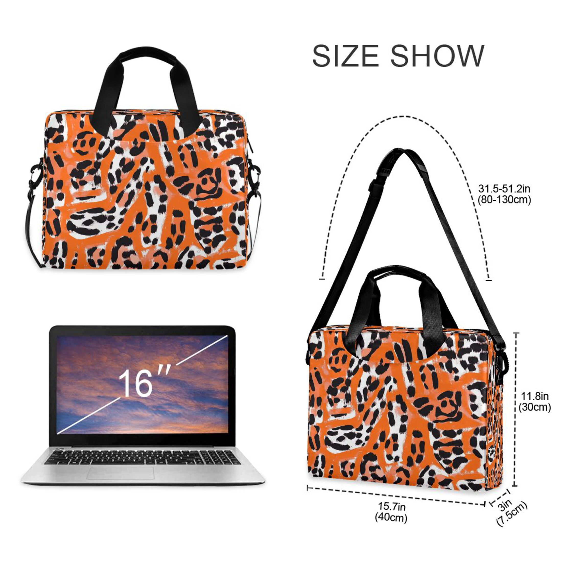 16" Laptop Tote Bag Laptop Sleeve Case Computer Briefcase for Work & Travel Orange Leopard Print