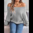 thumbnail image 4 of Tops de Crochet para Mujer, Suéteres con Hombros Descubiertos, Ropa de Playa de Punto Calado de Larga de Verano Gris M, 4 of 10