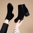 thumbnail image 3 of NECHOLOGY Botas Mujer Adulto Femenino Zapatos Botines para mujer Moda Otoño e Invierno Botines de mujer Tacón grueso Color sólido Gamuza Cremallera lateral Cómodo Estilo simple (Black, 8), 3 of 7