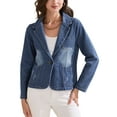 thumbnail image 2 of INSPIRE CHIC Women's Washed Denim Blazer Casaul Office Jean Notched Lapel Jackets XS Blue, 2 of 6