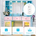 thumbnail image 3 of Ktaxon Makeup Vanity with Lighted Mirror, Vanity Table with Glass Table Top and Charging Station for Bedroom, Blue, 3 of 9