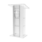 FixtureDisplays® Clear Acrylic Plexiglass Lucite Podium Curved Brushed Stainless Steel Sides Pulpit Lectern With Pray Hand 14307+12152