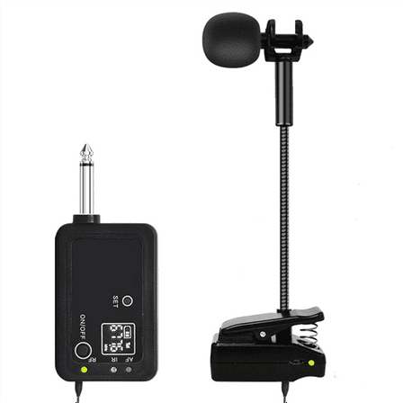 Professional Saxophone Wireless Microphone UHF Gooseneck Voice Recording Wireless Pickup for Saxophone Trumpet Sax Horn,Black