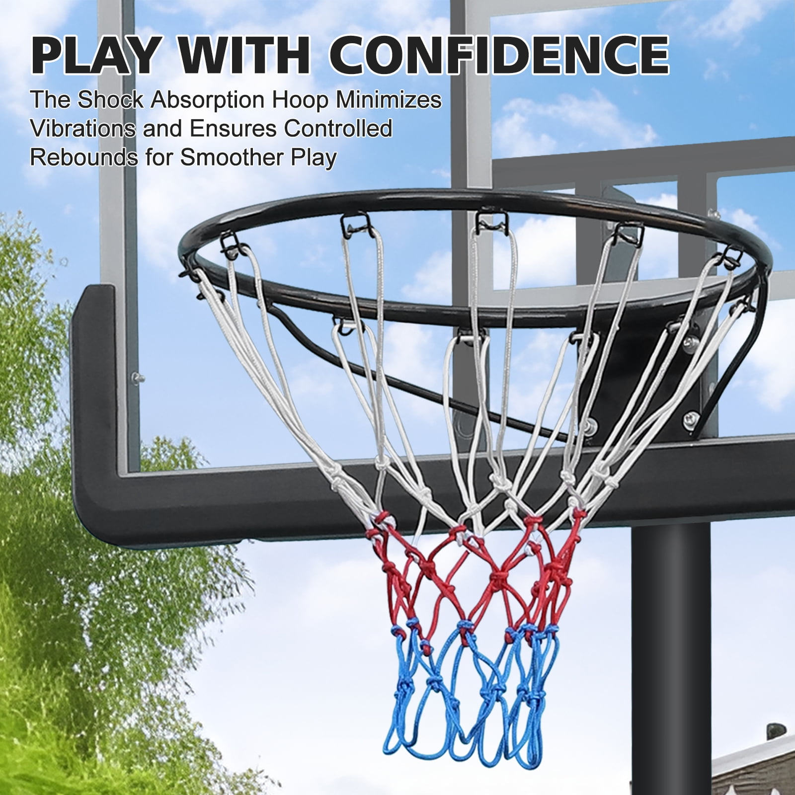 [Adjustable Basketball Goal] Height Adjustable 6.5 Ft-10 Ft Basketball Hoop - 44'' Basketball Rebound, Portable Wheels, And Sturdy Base - Rust-Proof For Adults And Youth