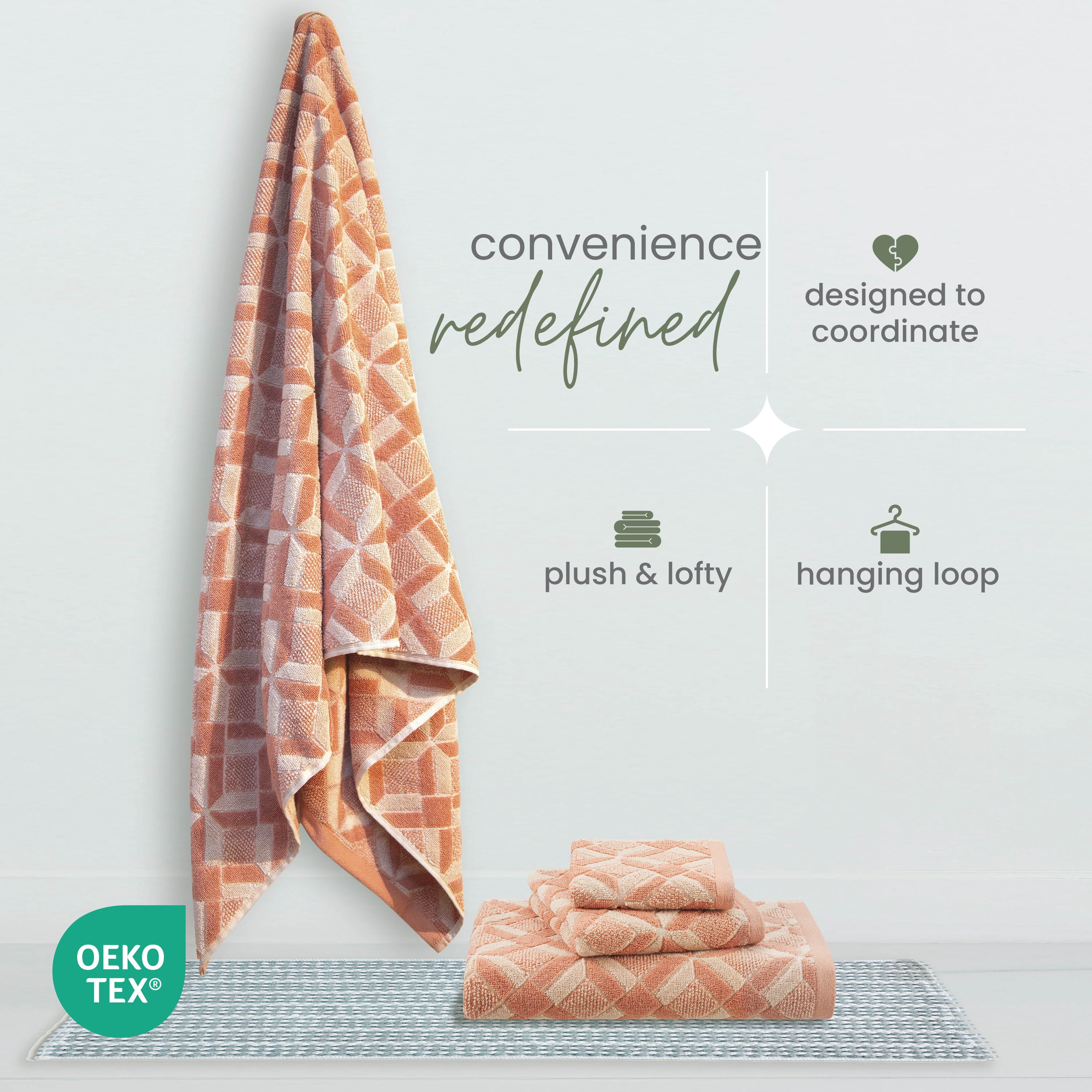 Martex Restore Geo Bath Towel, 30" x 56", Clay