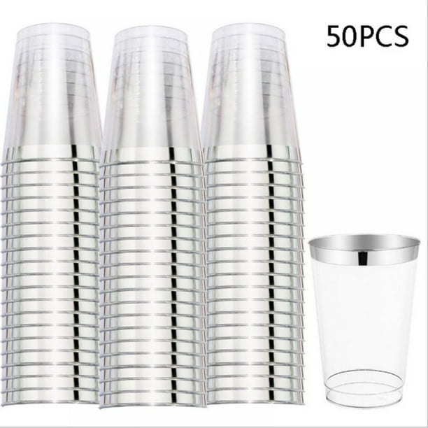 50PCS Silver Plastic Cups 16 Oz Clear Plastic Cups Tumblers Rose Gold