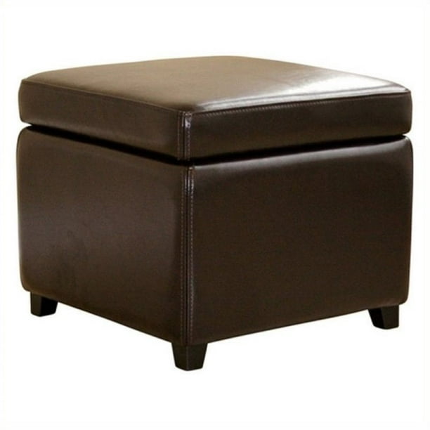 Pemberly Row Square Leather Storage Ottoman in Dark Brown