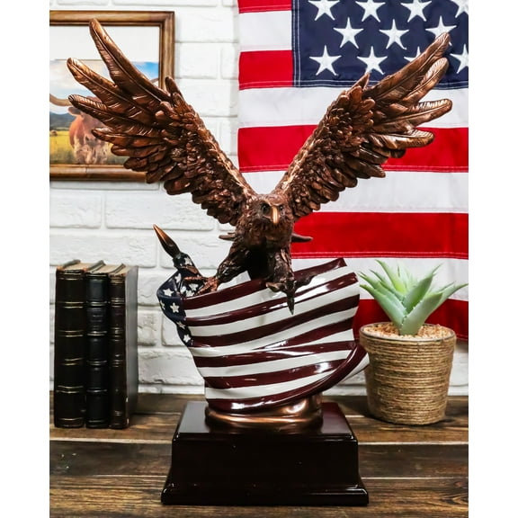 Patriotic Wings of Glory Bald Eagle With Old Faithful American Flag Figurine