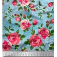 thumbnail image 1 of Soimoi Rayon Fabric Leaves & Rose Flower Decor Fabric Printed Yard 42 Inch Wide, 1 of 1