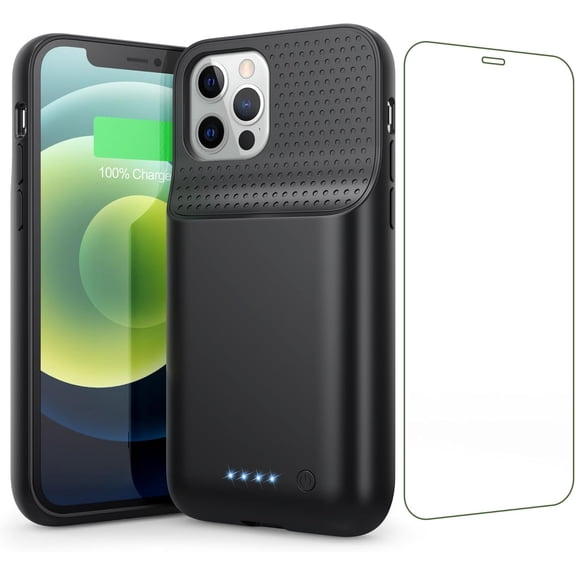 Battery Case for iPhone 12/12 Pro, Upgraded 10800mAh Ultra-Slim Rechargeable Protective Extended Battery Charger Case - Black